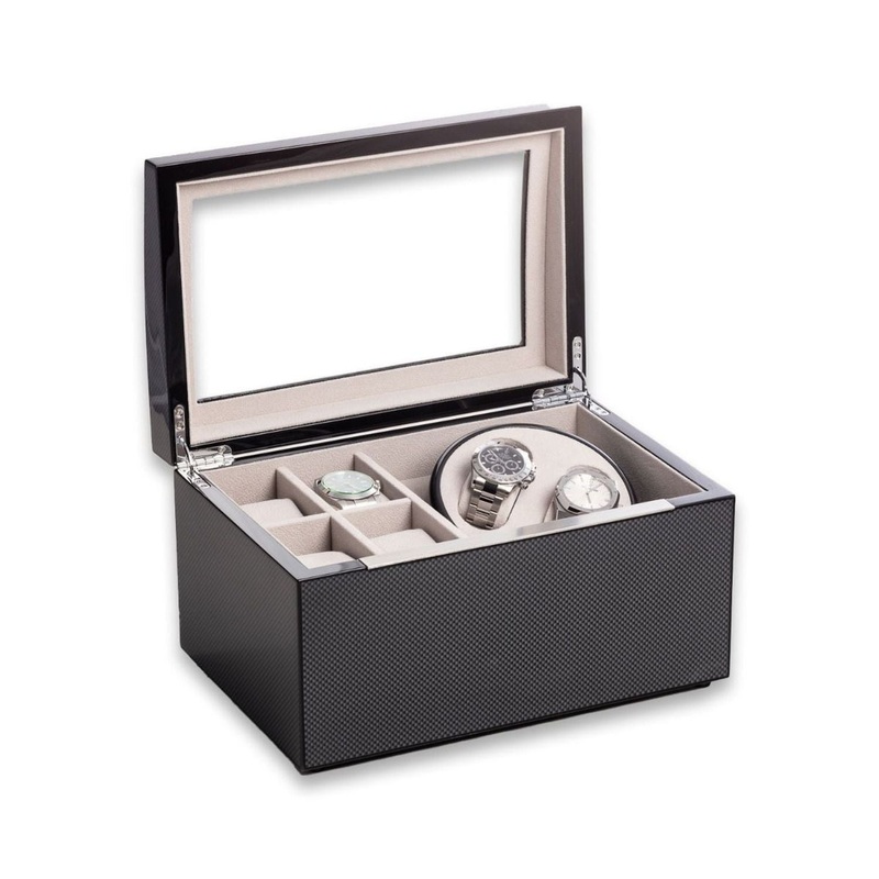 Bey Berk James Lacquered 2 Watch Winder with Storage For 4 Watches