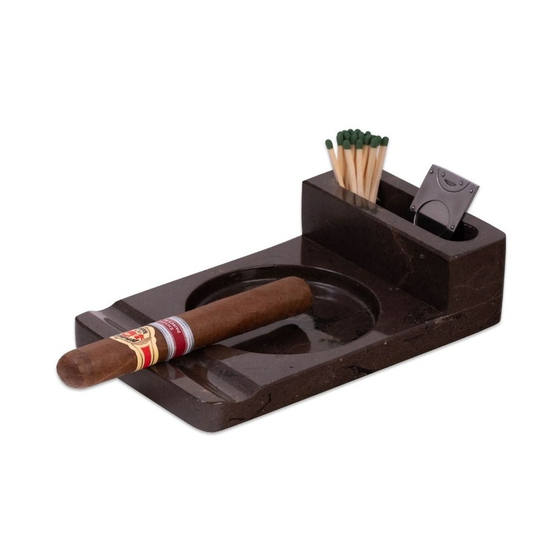 Bey Berk Leon Genuine Marble Cigar Ashtray And Accessory Storage In Brown