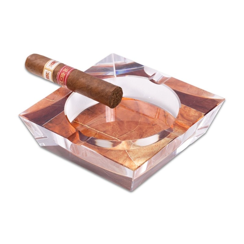 Bey Berk Luca Tobacco Leaf Design Crystal Ashtray With Four Cigar Rests