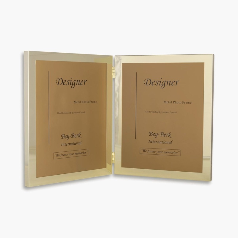 Bey Berk Mason Gold Plated Double Picture Frame With Easel Back