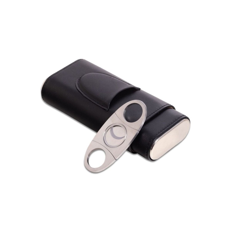 Bey Berk Richie Leather Three Cigar Holder With Stainless Steel Cutter