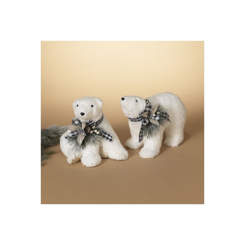 Gerson Company 11L Holiday Bear Figurine W/ Pine & Fabric Bow, 2 Assorted