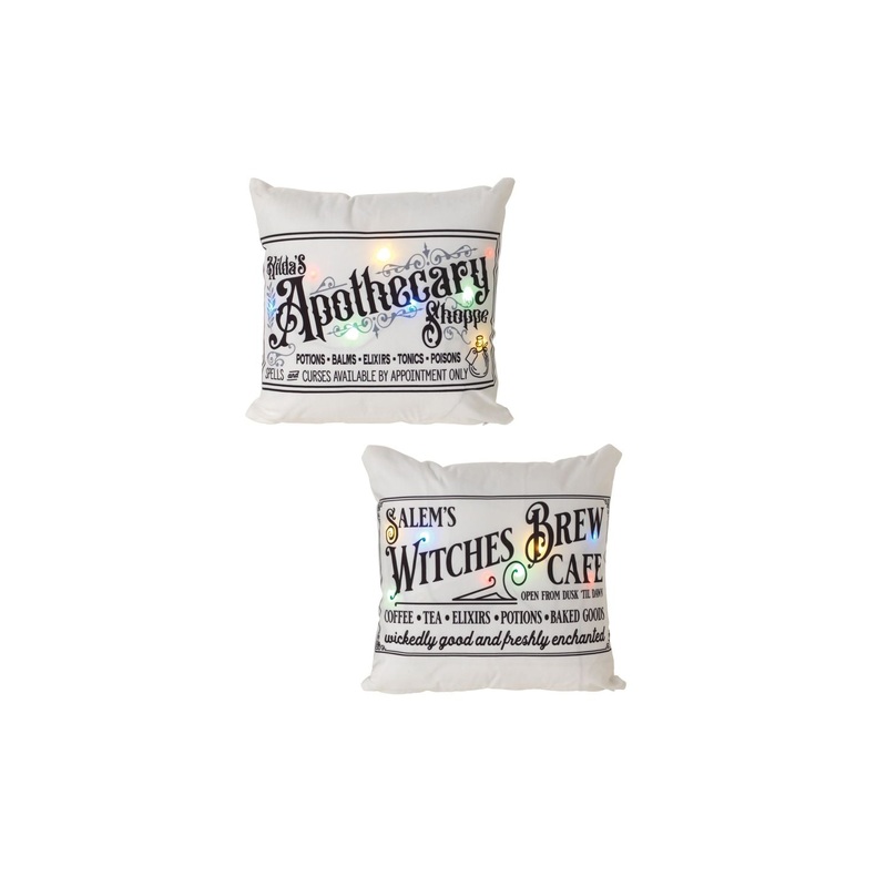 Gerson Company 16L B/O Lighted Fabric Halloween Design Pillow, 2 Assorted