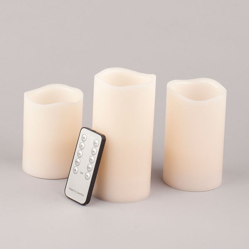 Gerson Company Set of 3 3D Led Pillar Wavy Bisque