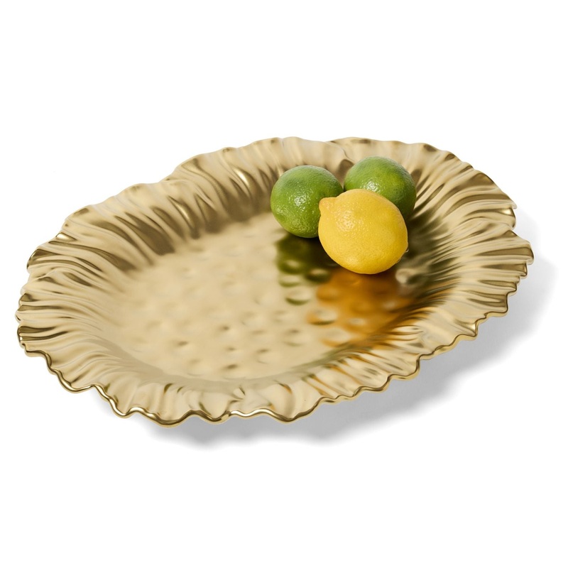 Leeber Matte Gold Oval Sunflower Platter, 15.5 X 12 X 1.5