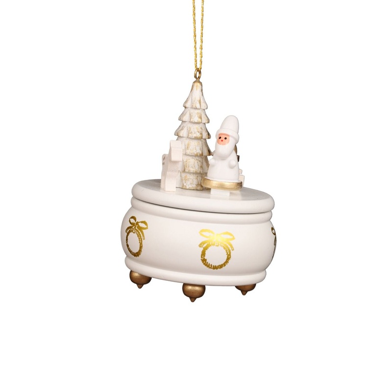 Alexander Taron Christian Ulbricht Ornament – White Music Box With Santa
