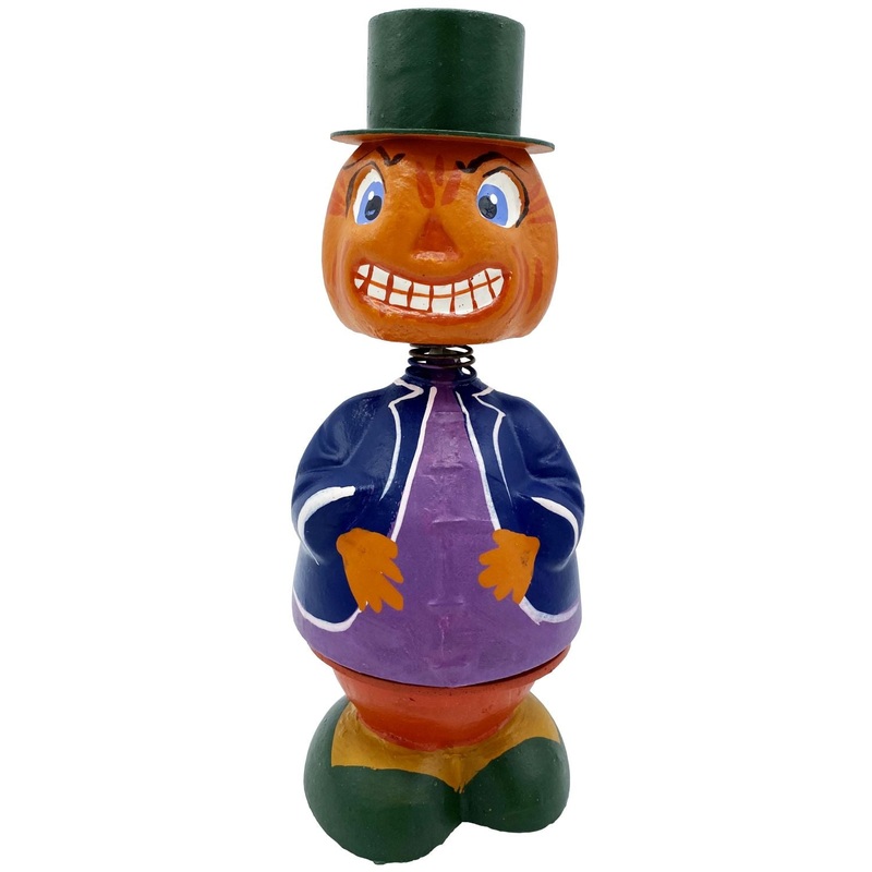 Alexander Taron Schaller Paper Mache Candy Contaier Pumpkin With Nodder Hat