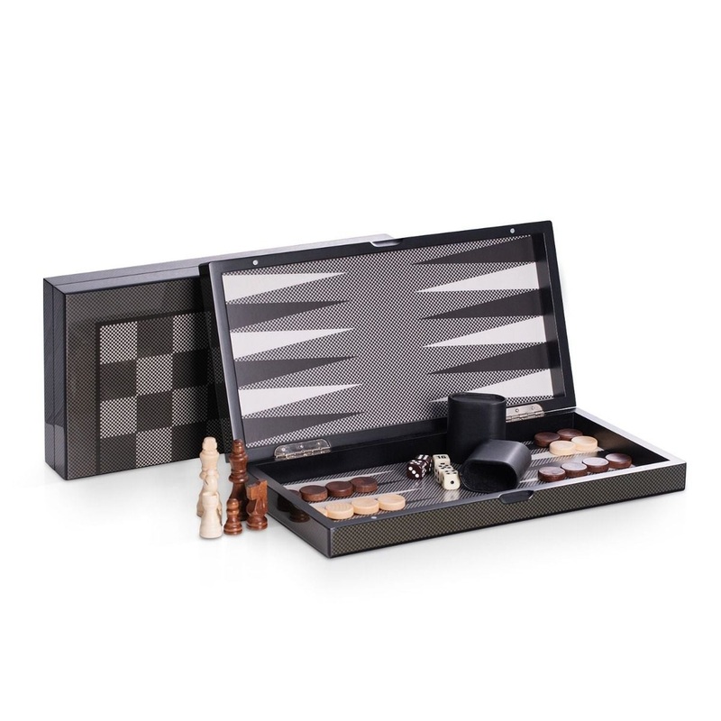 Bey Berk Axel Carbon Fiber Design 15.5 Backgammon And Chess Set