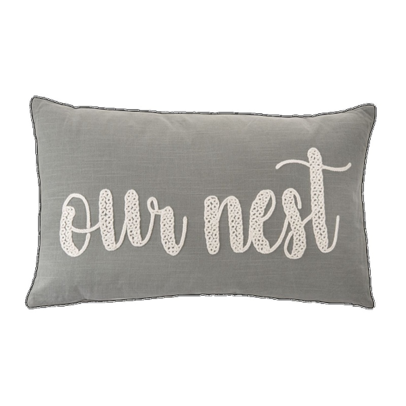 Ganz Grey & White Our Nest Embroidered Lumbar Pillow