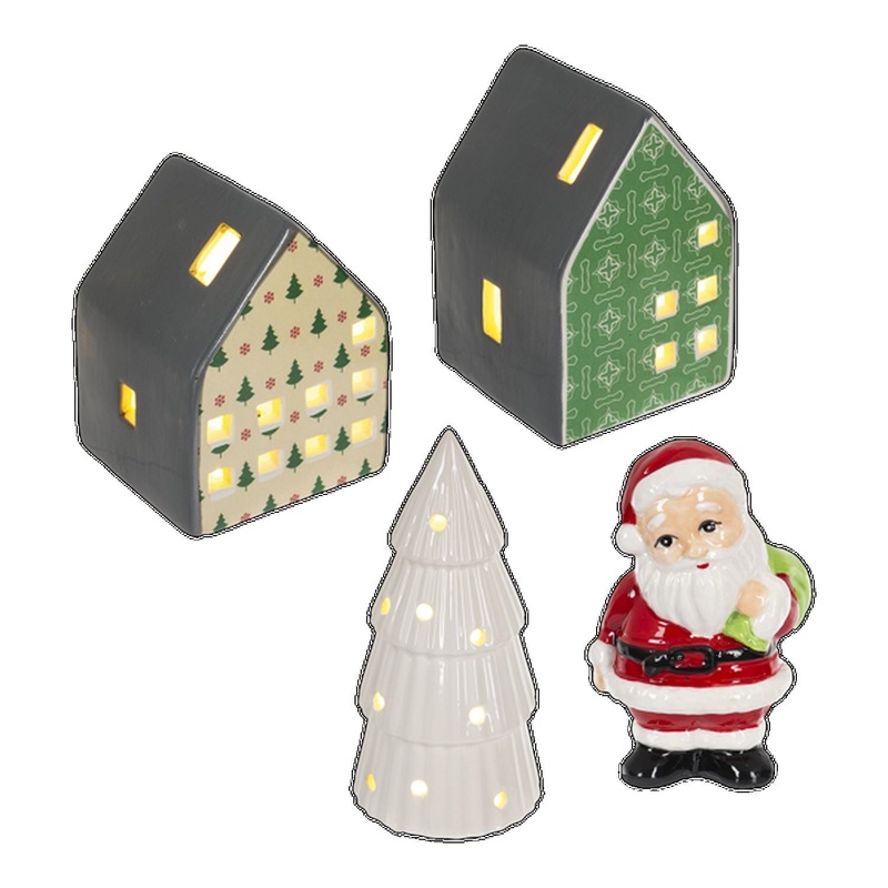 Ganz Led Light Up Santa Village Scene Set (4 Pc. Set)