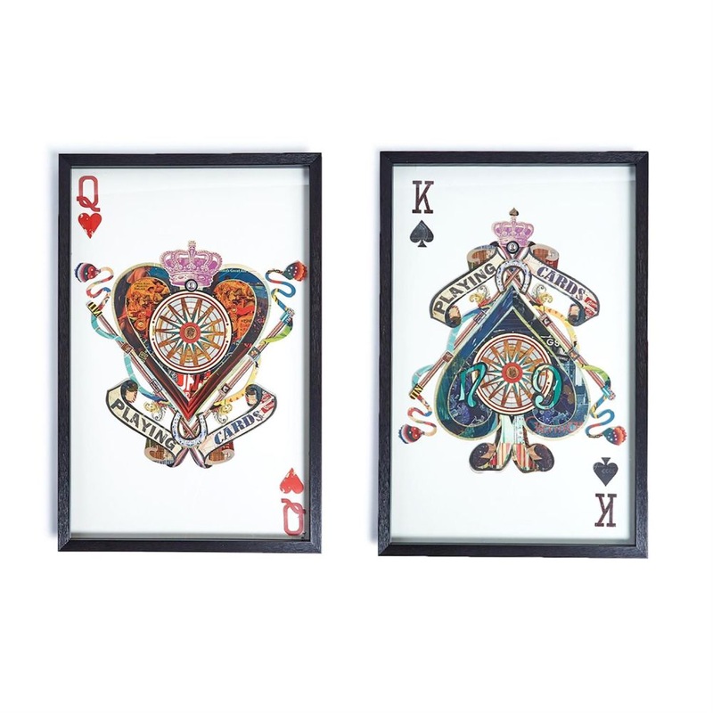 King & Queen Set of 2 Playing Card Paper Collage Wall Art with 4 Designs