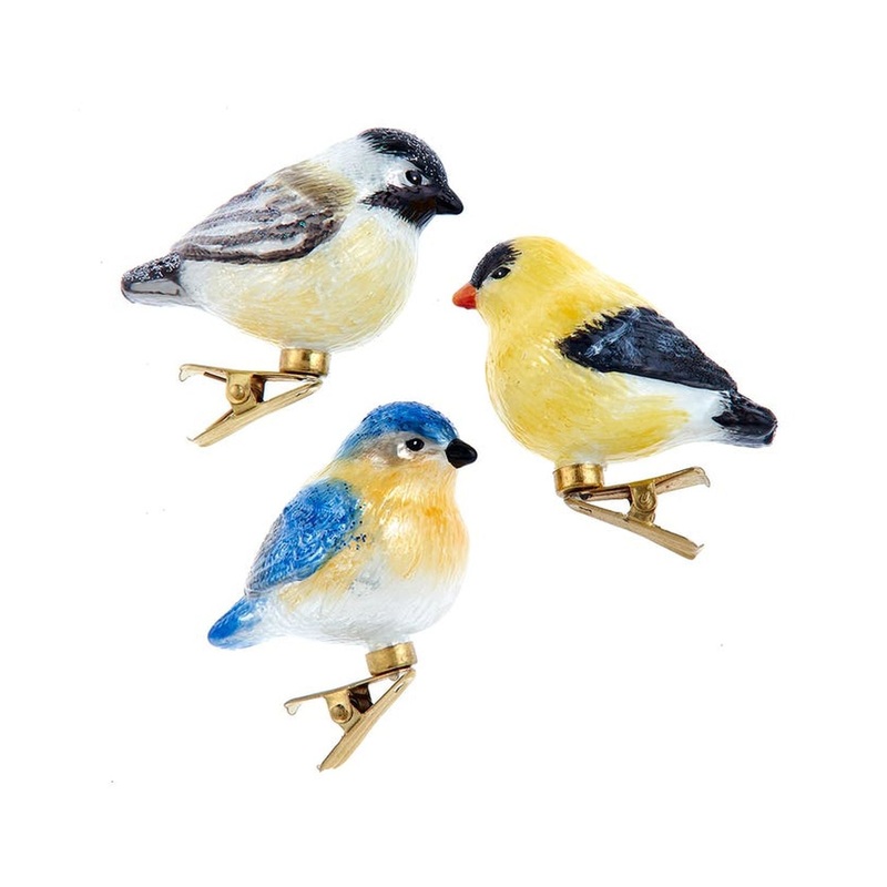 Kurt Adler 2.5 Noble Gems Glass Chubby Bird Ornament, Set Of 3, Assortment