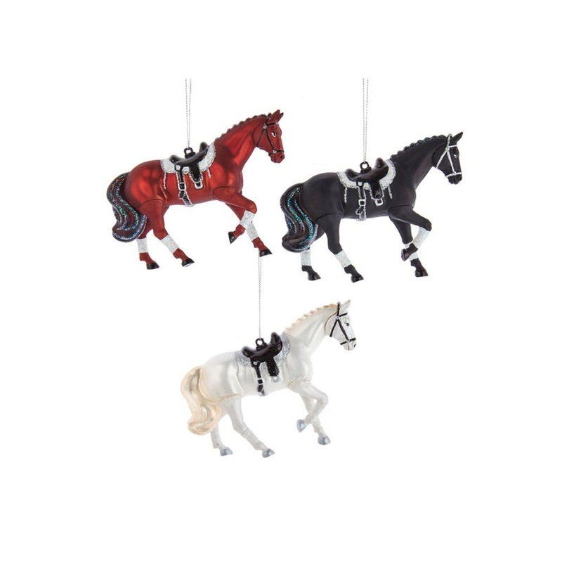 Kurt Adler 3.75 Noble Gems Glass Dressage Horse Ornament, Set Of 3, Assortment