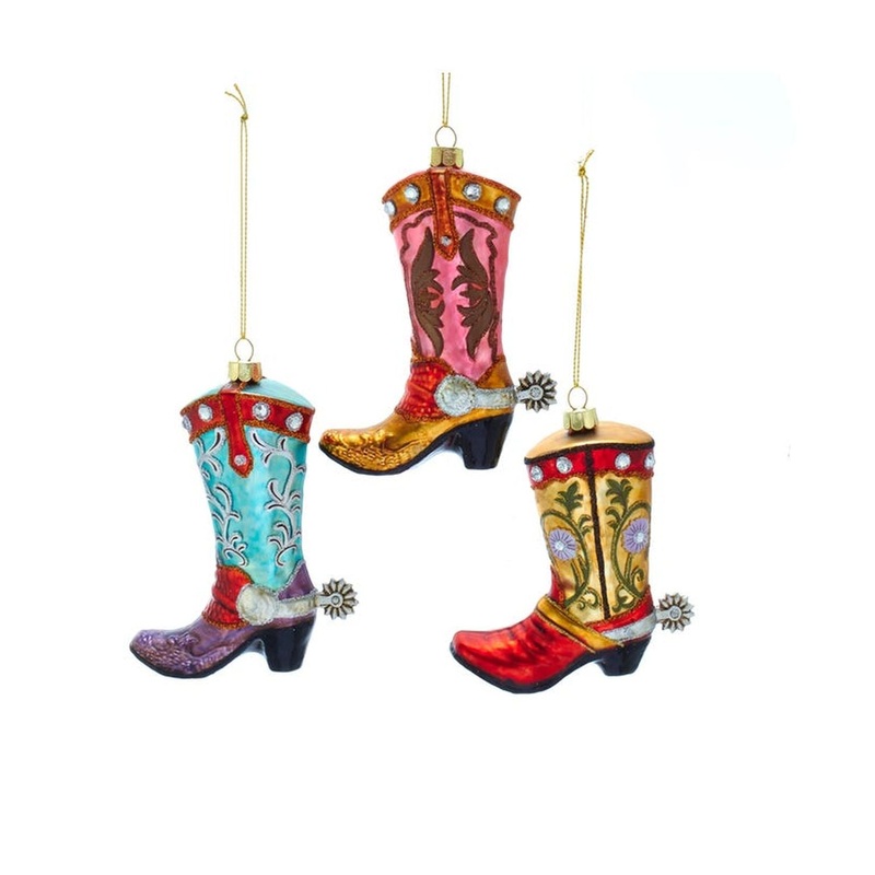 Kurt Adler 4-5 Noble Gems Glass Cowboy Boot Ornaments, Set Of 3, Assortment