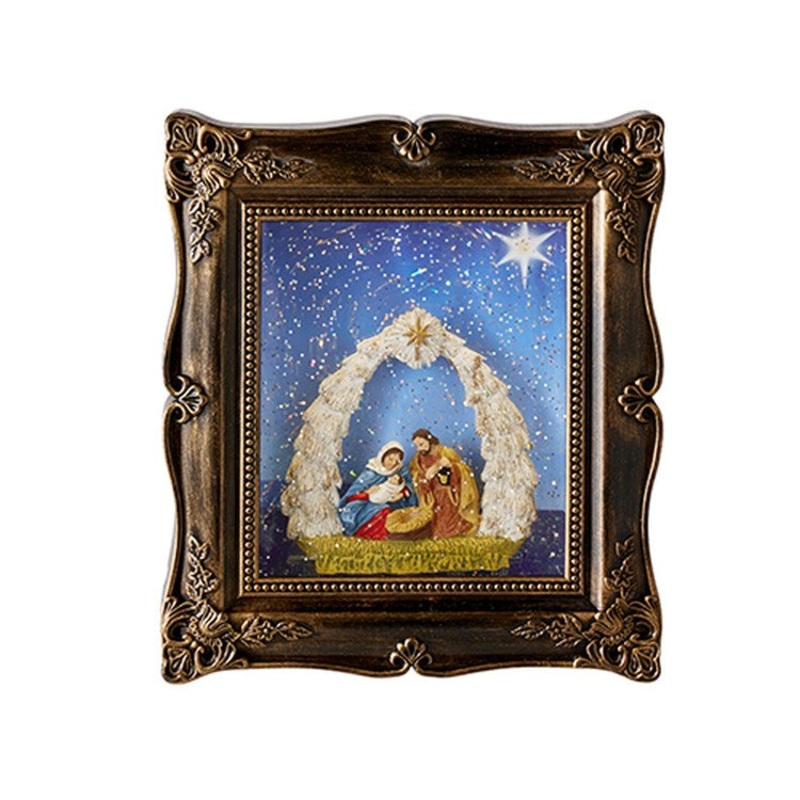Raz 2022 Holiday Water Lanterns 9 Holy Family Lighted Water Picture Frame