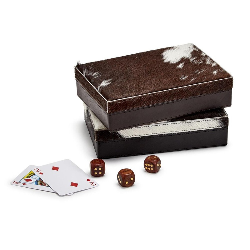 Two’s Company Genuine Cowhide Playing Card Set In Hand-Crafted Box Asst 2 Colors
