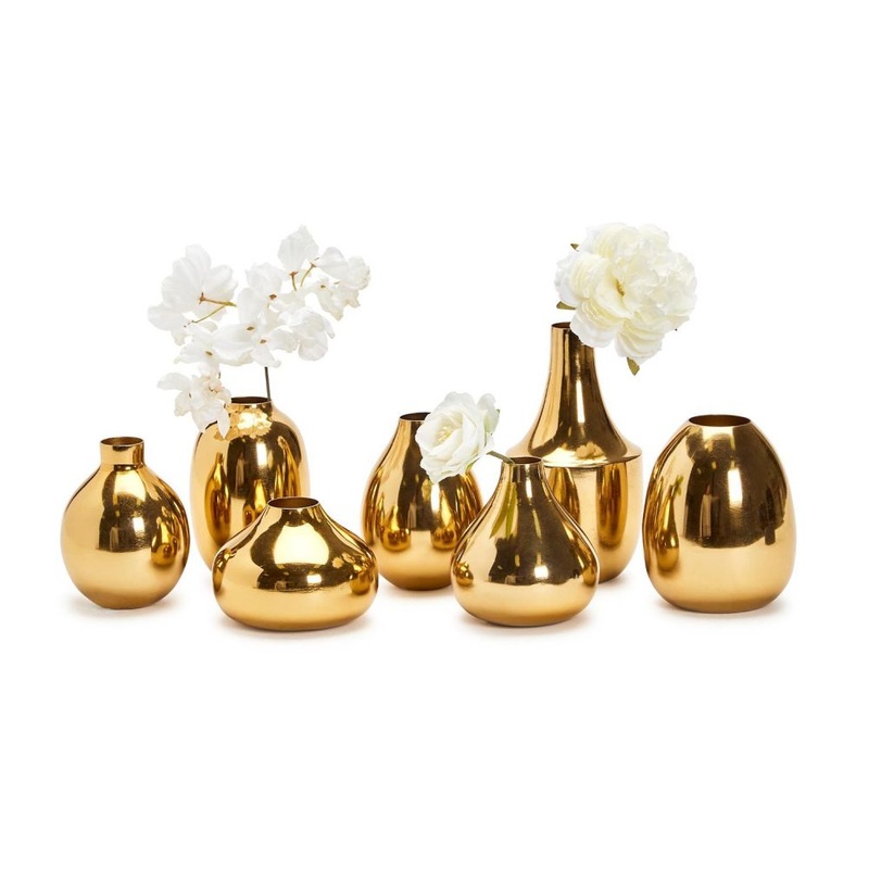 Two’s Company Golden Array Set of 7 Gold-Plated Nickel Vases with 7 Designs