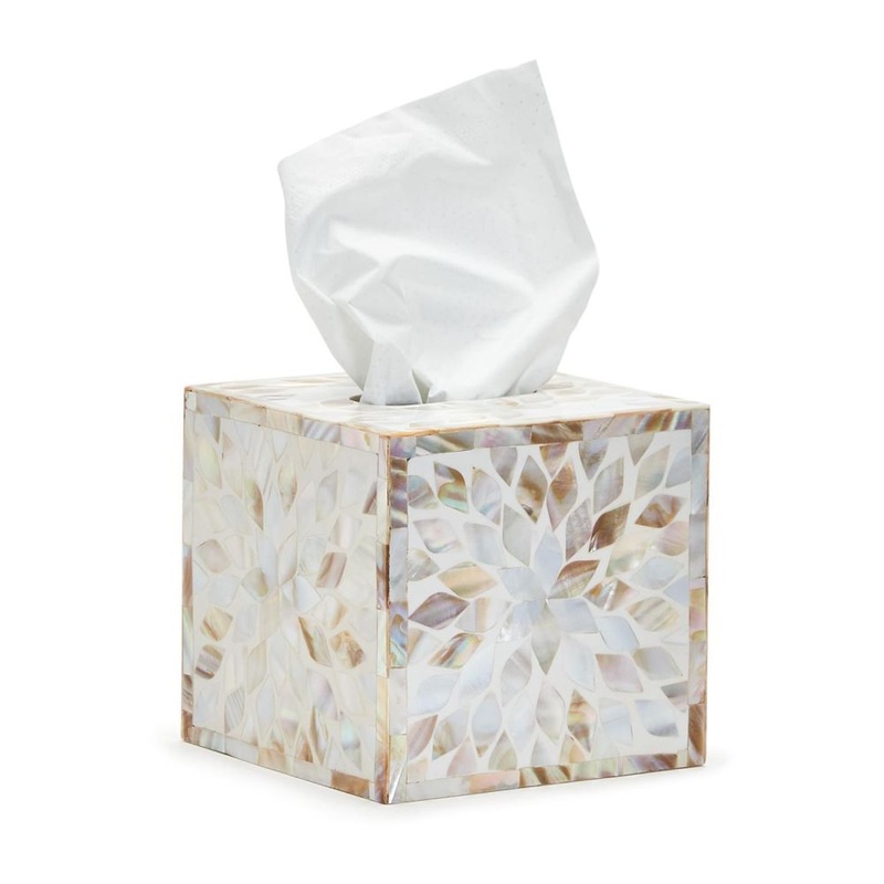 Two’s Company Mother of Pearl Inlay Cube Tissue Box Cover Box- MDF/MOP/Resin