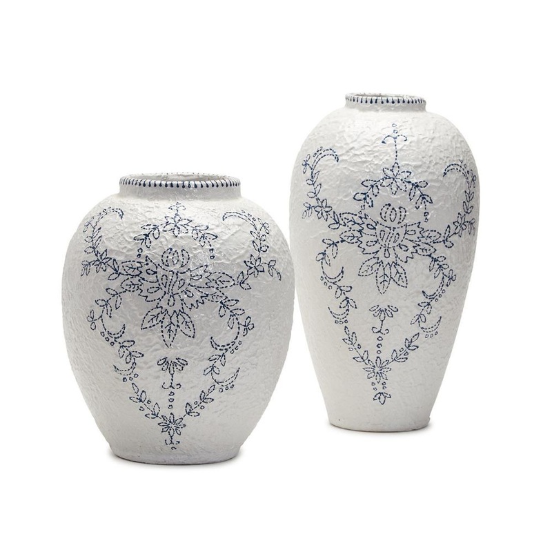 Two’s Company Mykonos Set of 2 Blue And White Vase (Dry Flowers Only) – Ecomix