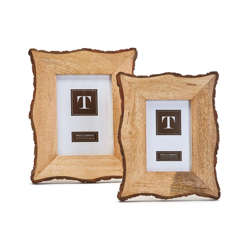 Two’s Company Rustic Charm Set of 2 Bark Wood Boarder Photo Frame with 2 Sizes