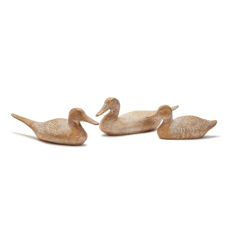 Two’s Company Set of 3 Natural Hand-Carved Duck Decor – Resin