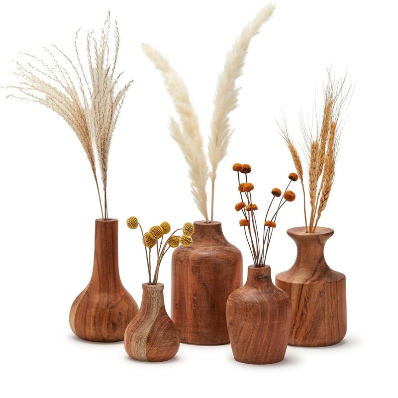 Two’s Company Set of 5 Hand-Crafted Wood Bud Vase (Dry Flowers Only)
