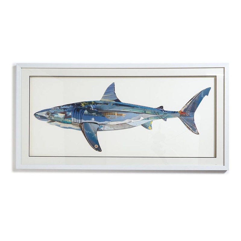 Two’s Company Shark Paper Collage Wall Art – Paper/Plastic/Glass