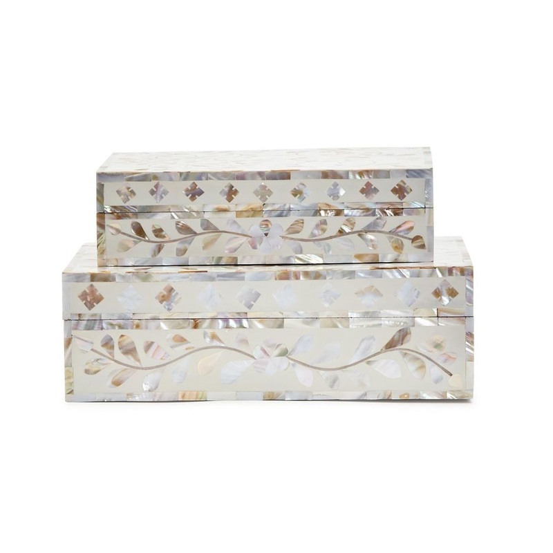 Two’s Company Wisteria Set of 2 MOP Hinged Cover Box – MDF/MOP/Mango Wood/Resin