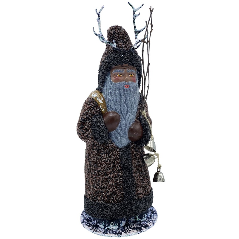 Alexander Schaller Paper Mache Candy Conatiner Krampus In A Brown Beaded Coat