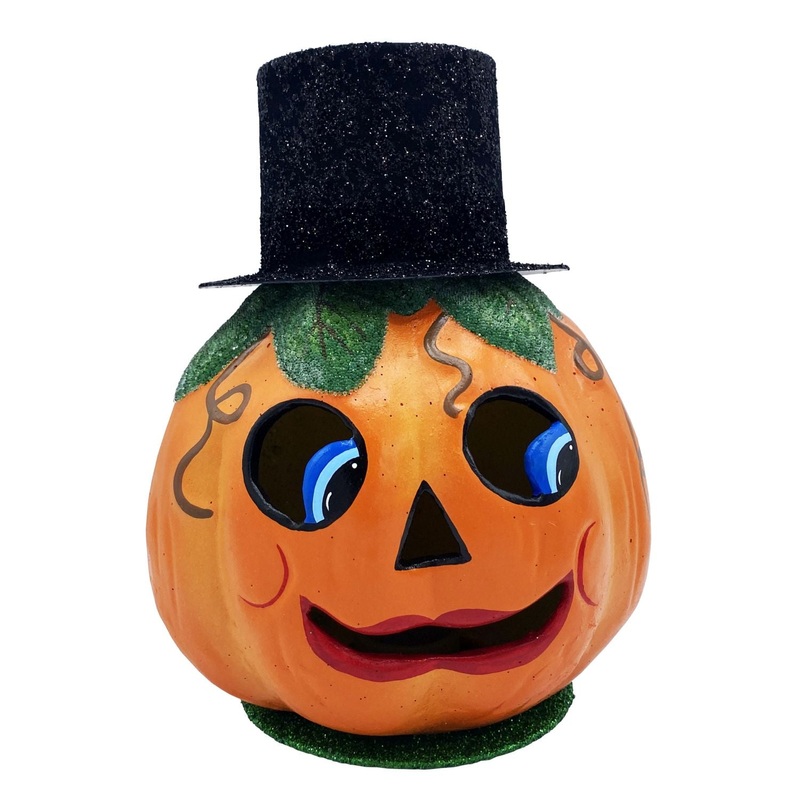 Alexander Schaller Paper Mache Candy Container Jack-O-Lantern w/ Glittery Tophat