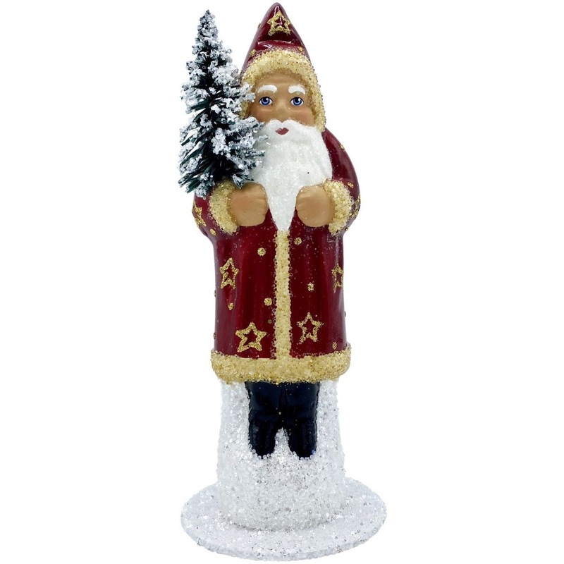 Alexander Schaller Paper Mache Candy Container Santa w/ Stars & Red Coat Tall