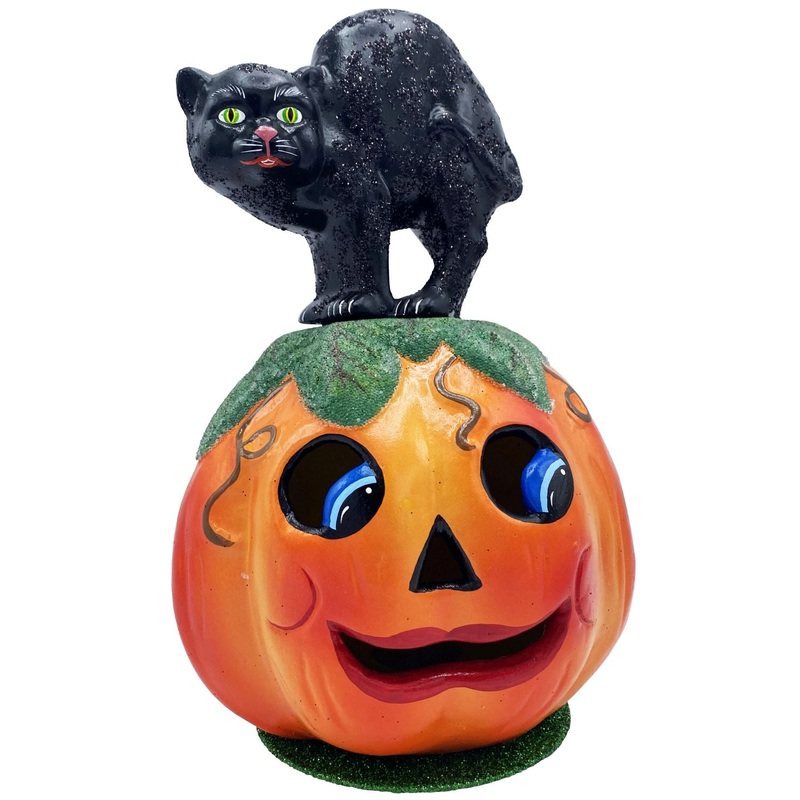 Alexander Schaller Paper Mache Candy Container Scaredy Cat On Jack-O-Lantern