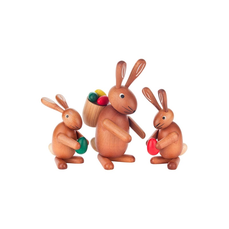 Alexander Taron Dregeno Easter Figures – Rabbit Family Holding Eggs Set Of 3