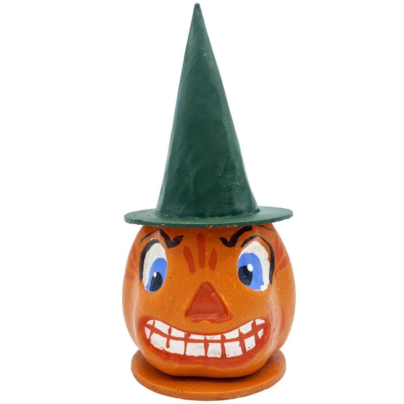 Alexander Taron Schaller Paper Mache Candy Container Pumpkin With Green Hat