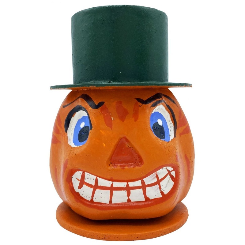 Alexander Taron Schaller Paper Mache Candy Container Pumpkin With Green Top Hat