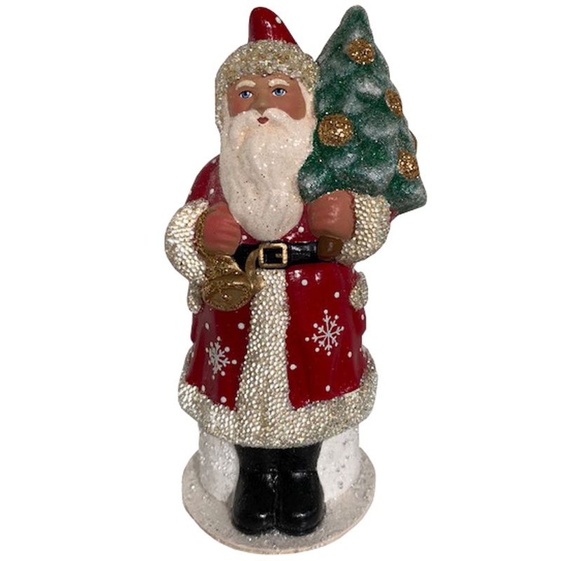 Alexander Taron Schaller Paper Mache Candy Container Santa With Snowflake Coat