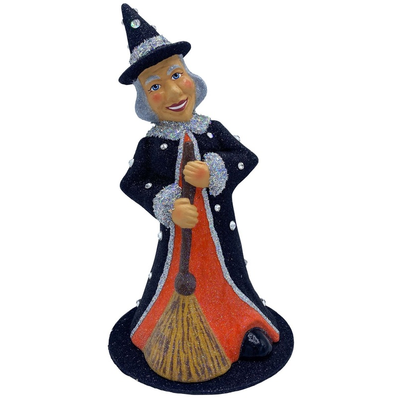 Alexander Taron Schaller Paper Mache Candy Container Witch Black Dress Crystals