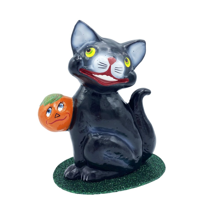 Alexander Taron Schaller Paper Mache Figurine Whimsical Cat With Pumpkin
