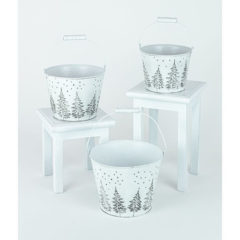 Hanna’s Handiworks White Trees Christmas Bucket Set Of 3