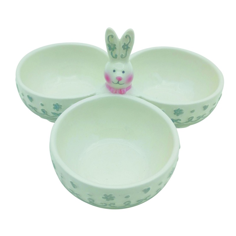 Transpac Ceramic Patterned Bunny Tidbit Tray