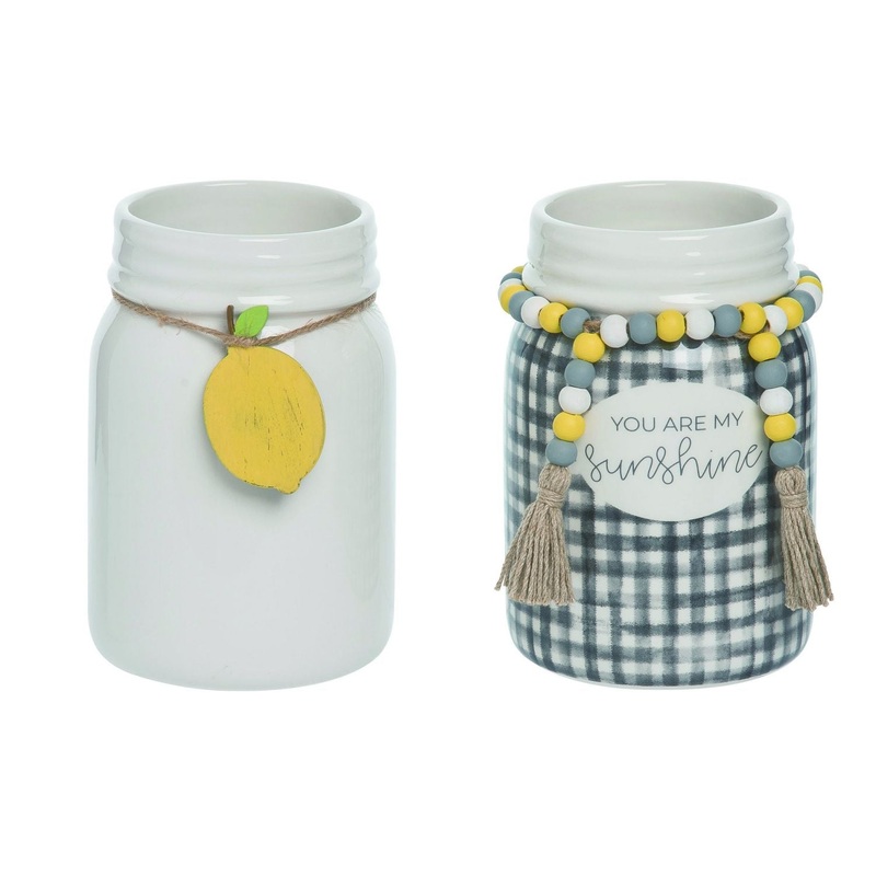 Transpac Dolomite Lemon Accent Jar, Set Of 2, Assortment