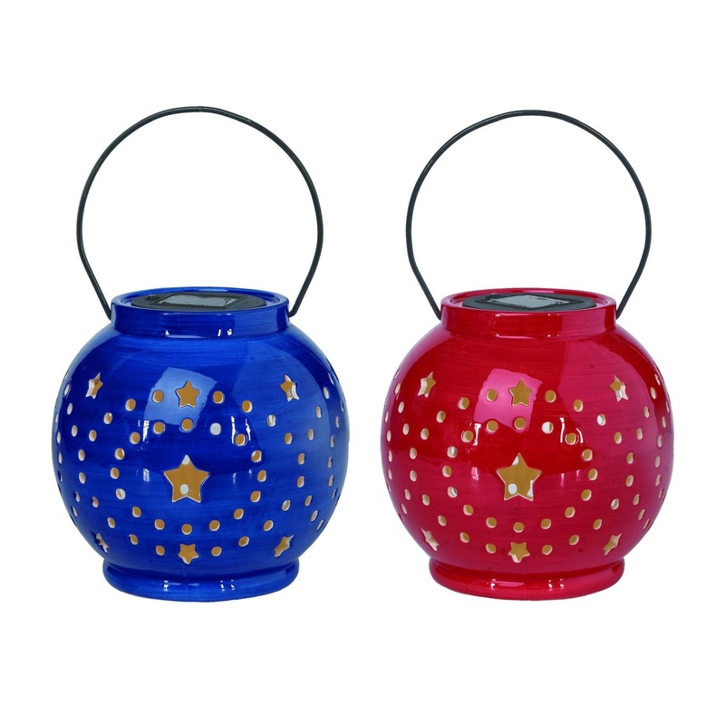 Transpac Dolomite Solar Americana Lantern, Set Of 2, Assortment