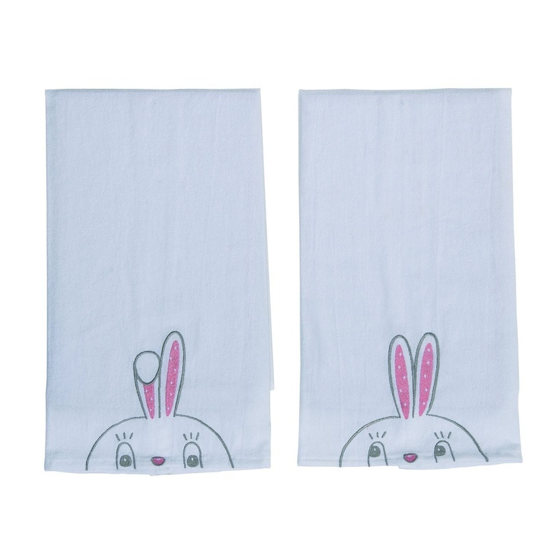 Transpac Fabric Embroidered Easter Dottie Tea Towel, Set Of 2, Assortment