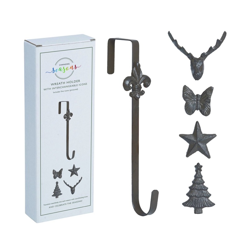 Transpac Iron Changing Seasons Wreath Holder With Icons In Box Set
