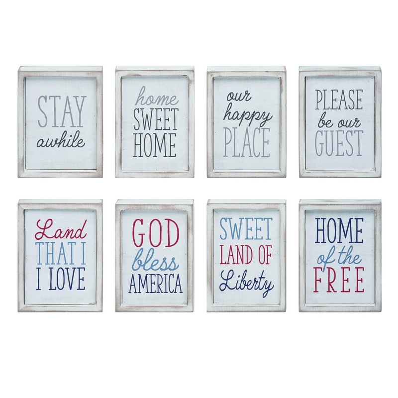 Transpac MDF Americana/Home Block Decor , Set Of 4, Assortment