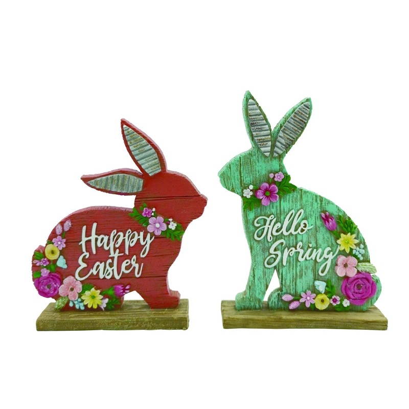 Transpac MDF Egg Hunt Bunny Decor, Set Of 2, Assortment