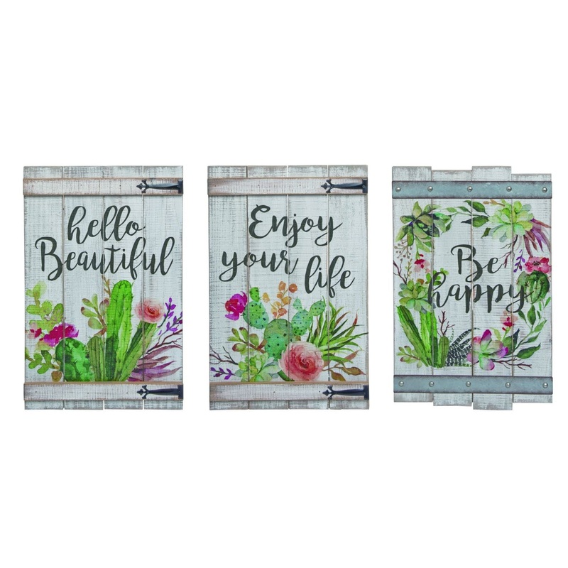 Transpac MDF Hello Beautiful Wall Decor, Set Of 3, Assortment