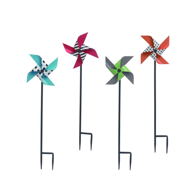 Transpac Metal Pinwheel Garden Pick, Set Of 4, Assortment