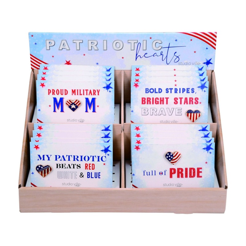 Transpac Patriotic Heart Pins, Set Of 16 With Display