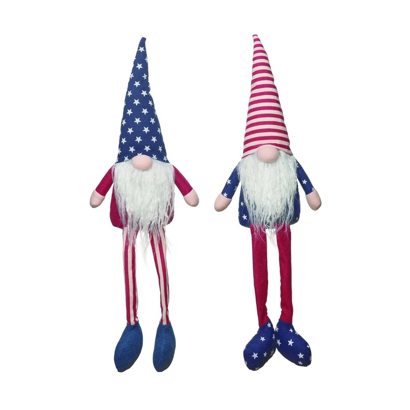 Transpac Plush Americana Gnome Long Leg Sitter, Set Of 2, Assortment